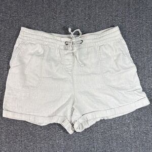 Per Se Womens Cream Linen Blend Drawstring Shorts Cuffed Hem PXL Elastic Waist